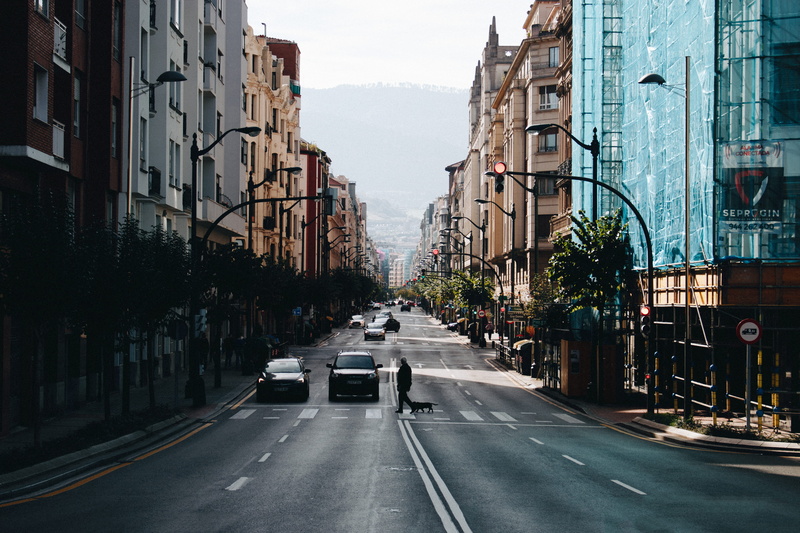 vizcaya, direction, city life, trafficlight, building exterior, sky, city, buildings, puente de la salve, 5K, residential district, zebra crossing, transportation