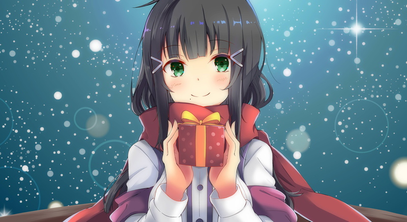 Xmas gift, Anime girl, Winter, 4K, 4K