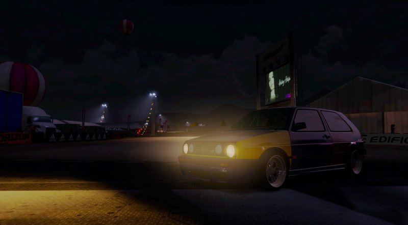 night, Games, road, forza, mode of transportation, street light, on the move, golf, door, outdoors, nature, architecture, hatchback, horizon, harlequin