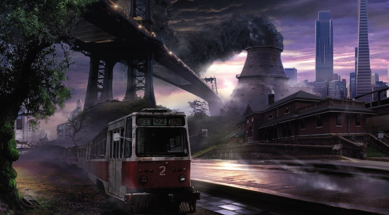 city, pollution, architecture, outdoors, connection, sky, tree, cg chosen enviroments, air pollution, built structure, track, railroad track, building exterior