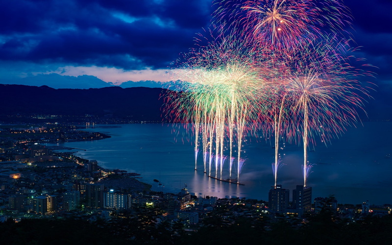 Bay, 1080P, Night, Beautiful, City, Lights, Houses, Fireworks