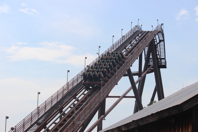 roof, sky, fear, bridge, travel destinations, ride, high, architecture, bridge - man made structure, people, built structure, low angle view, amusement