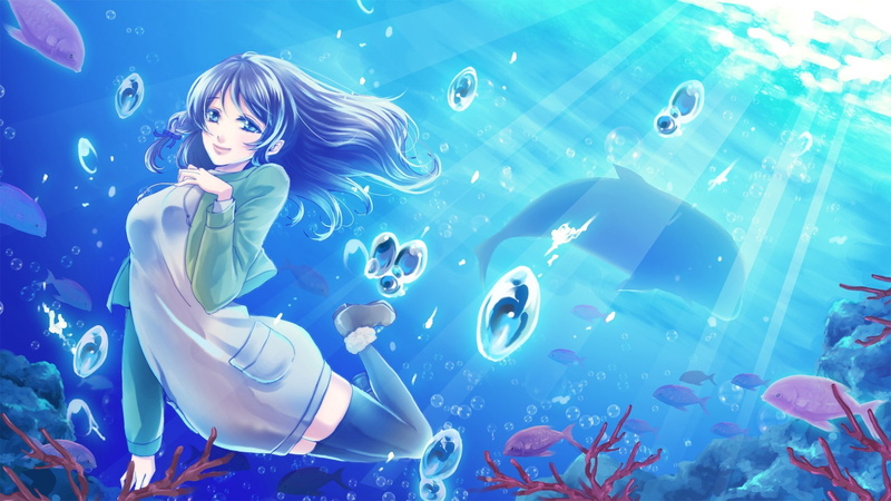 undersea, nagi no asukara chisaki hiradaira fish dolphin sea water, nature, water, animals in the wild, tank, sea, one person, aquarium, young adult, women