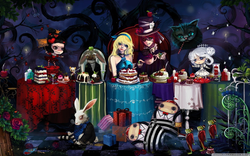 wonderland, wonderl, white rabbit, character, lot, cheshire cat, the red quee, alice, cartoon, tweedledum, tea, 2K, party, tweedledee, the white queen