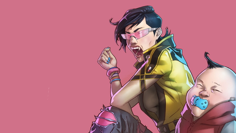 one person, young women, music, copy space, hairstyle, hair, Jubilee, 1080P, Marvel Comics, anime boys, portrait, young adult, studio shot, vampires, colored background