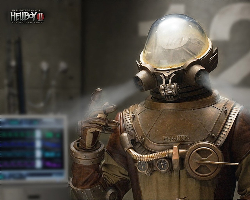 Hellboy, people, Johann Kraus, safety, representation, protection, indoors, technology, metal, Hellboy II: The Golden Army, helmet, headwear, suit of armor