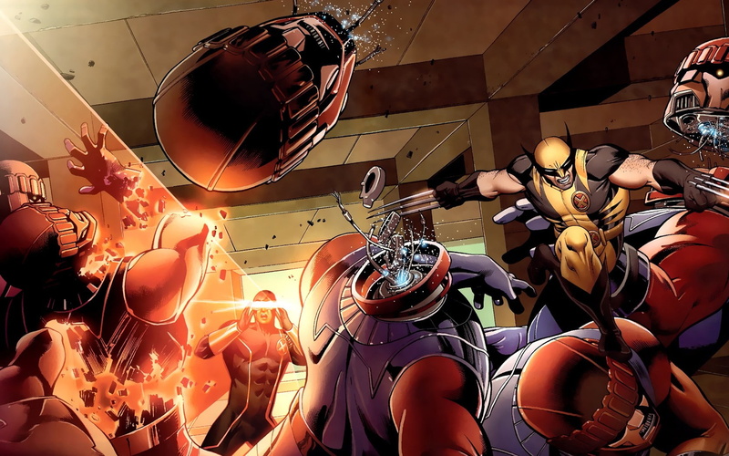 wolverine, cyclops, marvel, 720P, sentinel, robots, comics
