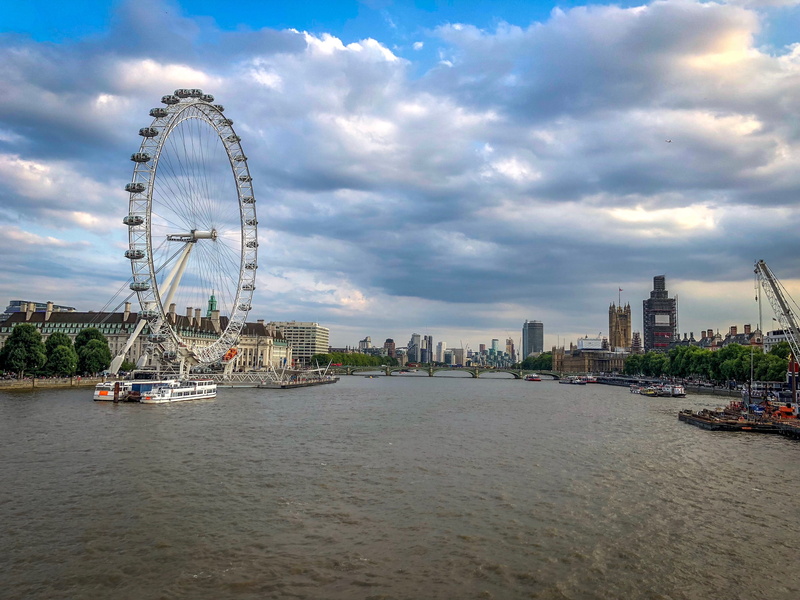golden jubilee bridges, no people, waterfront, skyscraper, cityscape, london eye, river, england, water, sky, 4K, building exterior, ferris wheel, travel destinations