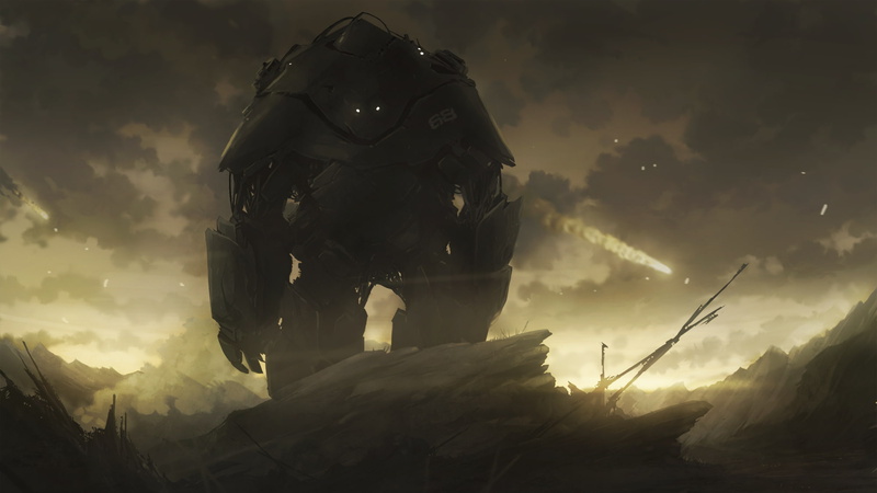 digital art, science fiction, landscape, colossus, 1080P, futuristic, mech, apocalyptic
