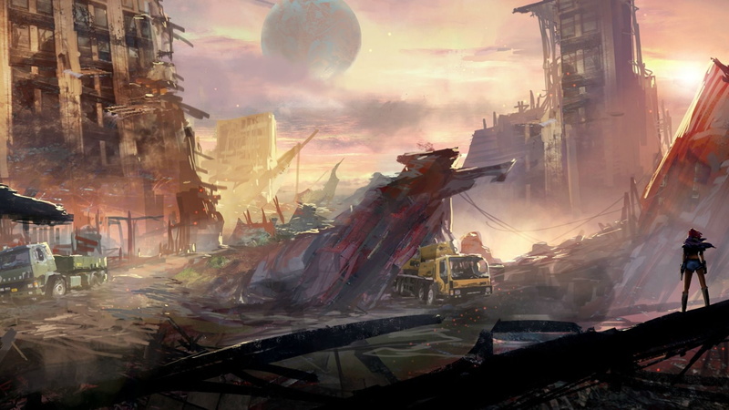 buildings, hd, 1080P, apocalypse, person, fantasy, drawing
