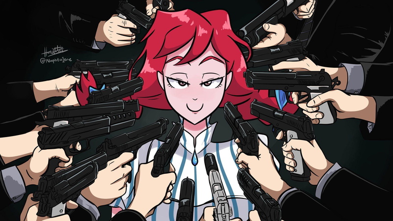 humor, anime girls, Wendys, 1080P, John Wick, parody, Smug face, food, redhead, gun, anime