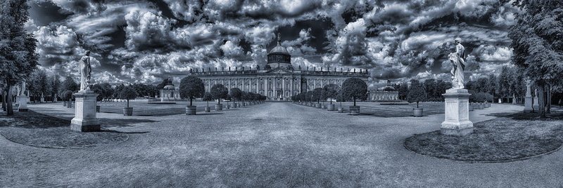 statue, tree, plant, cloud - sky, grayscale, the past, belief, near, berlin, memorial, potsdam, no people, built structure, building, photography, day