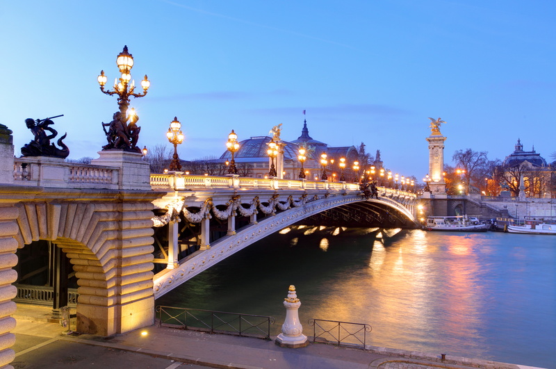 Pont Alexandre III, morning, Paris, lights, river, bridge, France, boats, Grand Palais, 5K, Palace