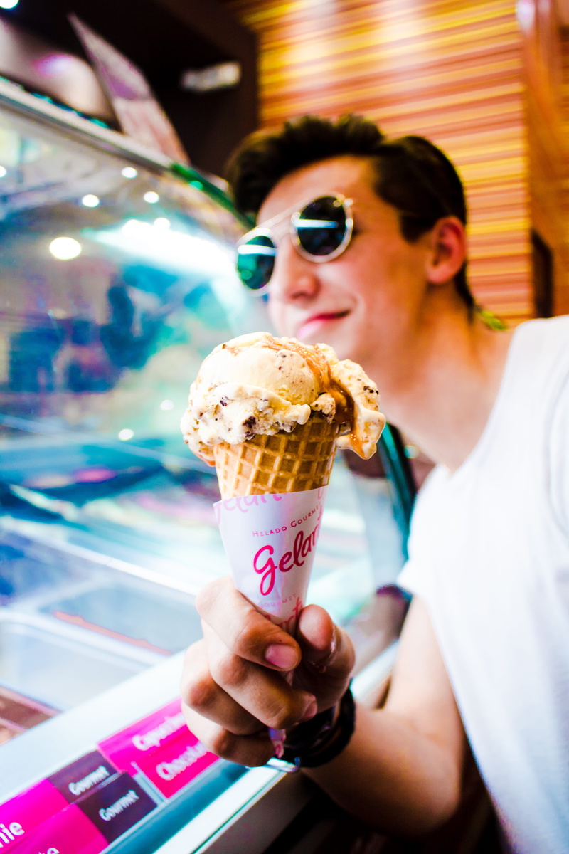 5K, person, sweet food, counter, near, lifestyles, dessert, gourmet, explore, dairy product, portrait, ice cream, holding, focus on foreground, cone, travel