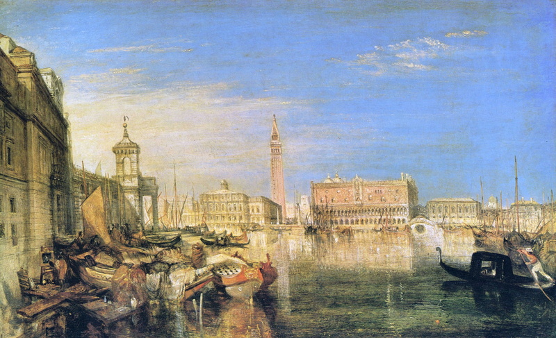 Venice, picture, the urban landscape, boats, The Ducal Palace and custom house, William Turner, The bridge of sighs, tower, sea, the bell tower, 1080P