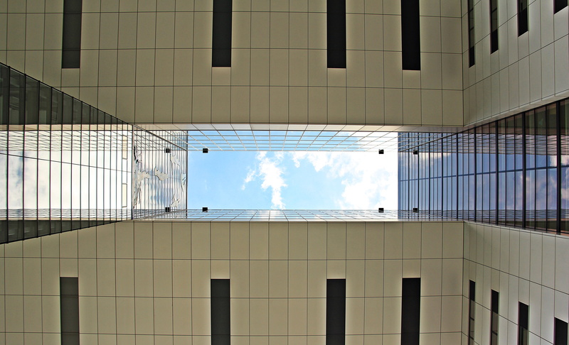outdoors, sunlight, office, germany, modern architecture, 5K, black, steel truss structure, office building, ceiling, customs port, glass, panorama, residential buildings