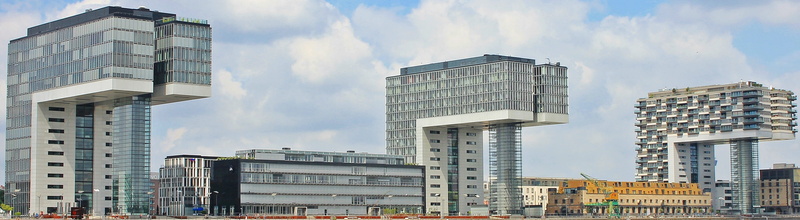 office building exterior, apartment, crane homes, building exterior, architecture, sky, cologne, nature, view of the rhine, buildings, panorama, tectonic concept