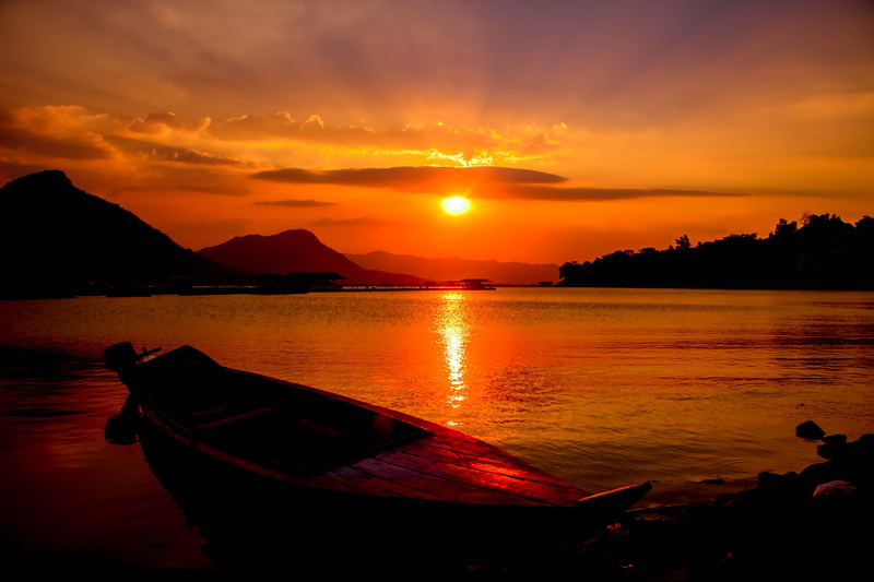 sea, orange color, nautical vessel, 5K, water, outdoors, transportation, sunset, jatiluhur, tranquility, land, idyllic, scenics - nature, indonesian, sky
