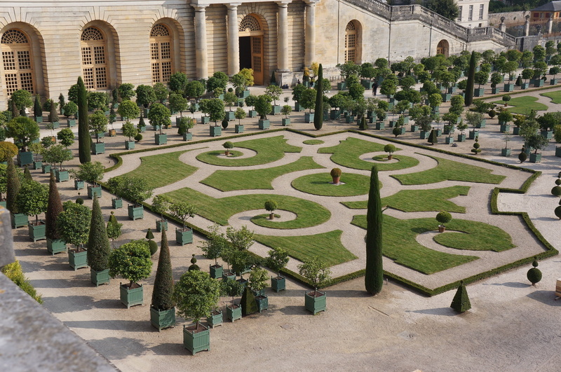outdoors, history, château de versailles, france, building exterior, ornamental garden, building, tourism, trees, wood, formal garden, green color, nature