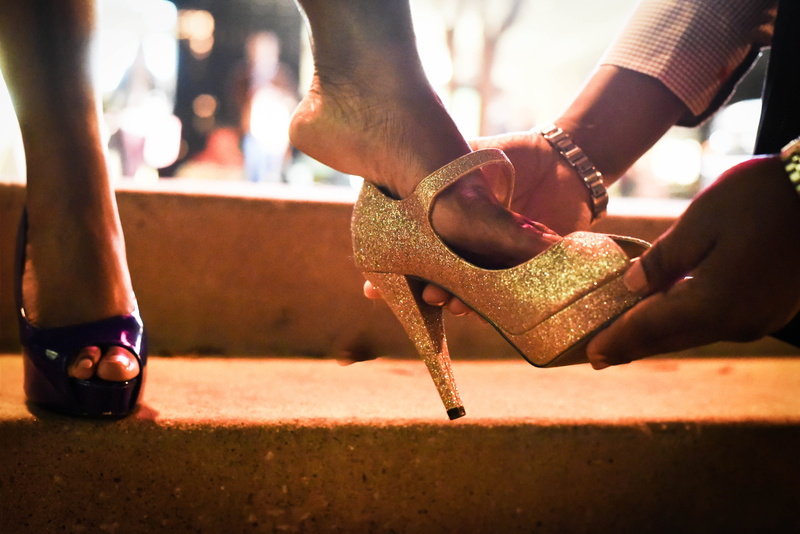 leisure activity, night, date night, bride, human limb, black women, shoes, human foot, marriage, body part, stiletto, sparkle, woman, limb, groom, gold