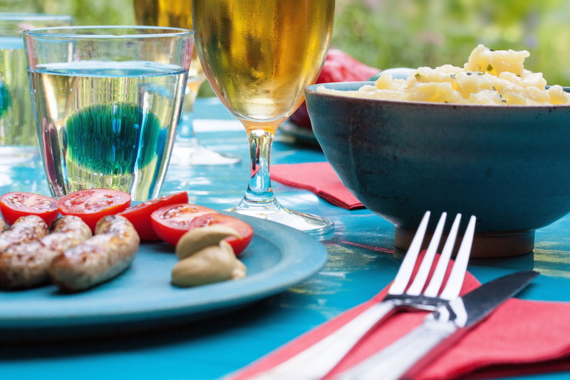 4K, cutlery, close-up, garden party, snack, alcohol, indoors, food, eat, freshness, dinner, potato salad, wineglass, eating utensil, household equipment