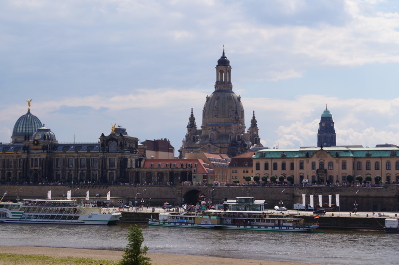 waterfront, building, water, spire, passenger craft, river, nautical vessel, mode of transportation, sky, 4K, frauenkirche, built structure, belief, travel