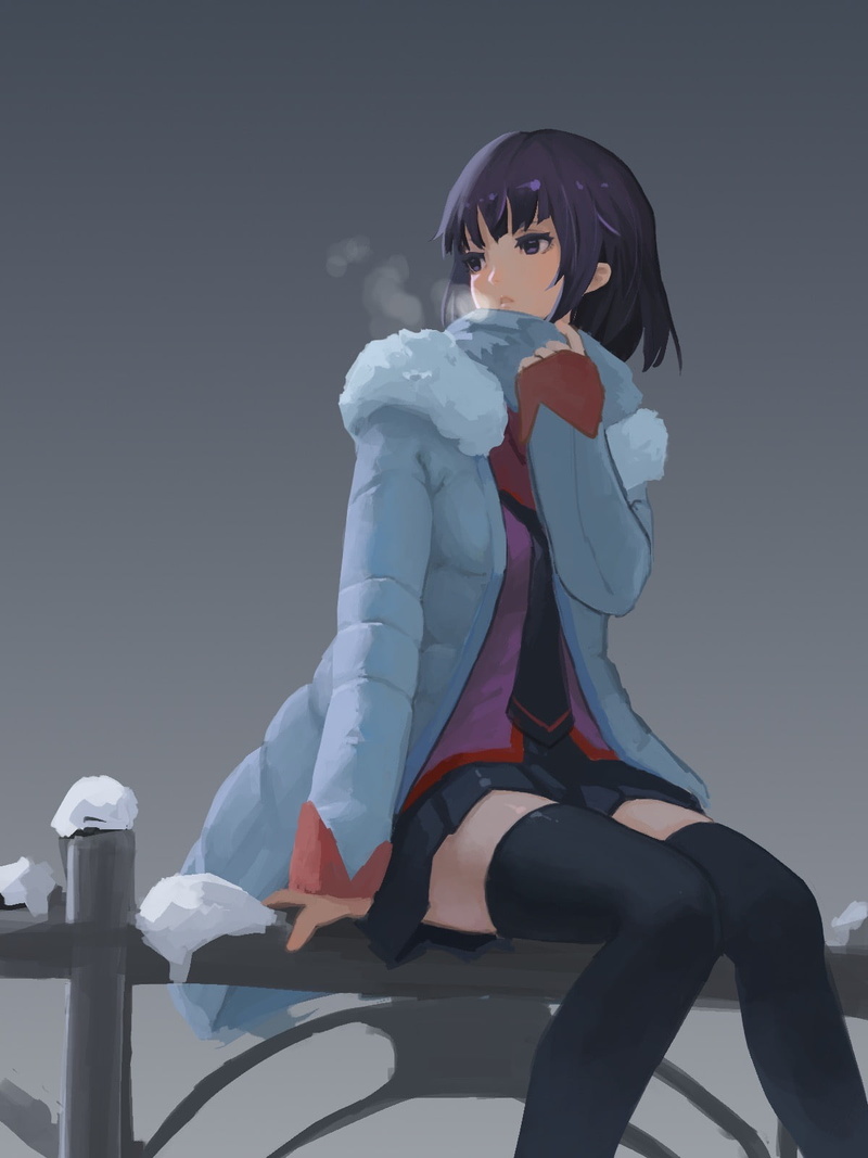 Senjougahara Hitagi, profile view, beauty, Monogatari Series, lifestyles, females, young women, side view, one person, anime girls, beautiful woman, sitting