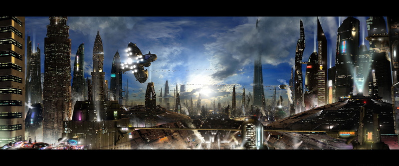 futuristic, science fiction, futuristic city, digital art, spaceship, 2K