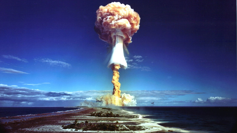 sky, clouds, Explosion, Bomb, Islands, 1080P, landscape, Nuclear, sea, radiation, ocean, Atomic