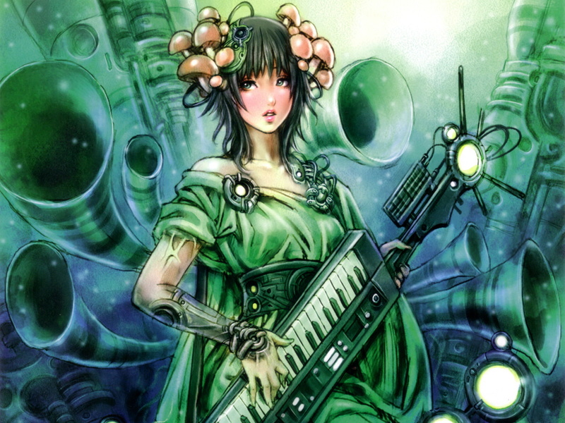  animated, keytar, holding, Shunya Yamashita, Anime, 720P, woman