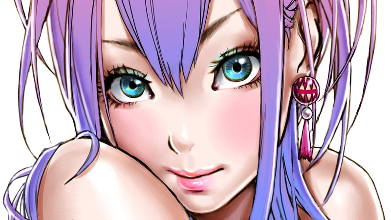 yamashita, shunya, people, eyes, girls, earrings, 1080P, Shunya Yamashita, purple, blue, hd, anime, faces, hair, art, x, Blue Eyes
