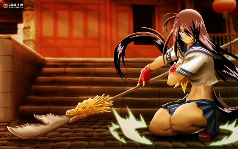 art and craft, indoors, lifestyles, people, staircase, rear view, nature, clothing, sitting, hairstyle, activity, Ikki Tousen, real people, built structure