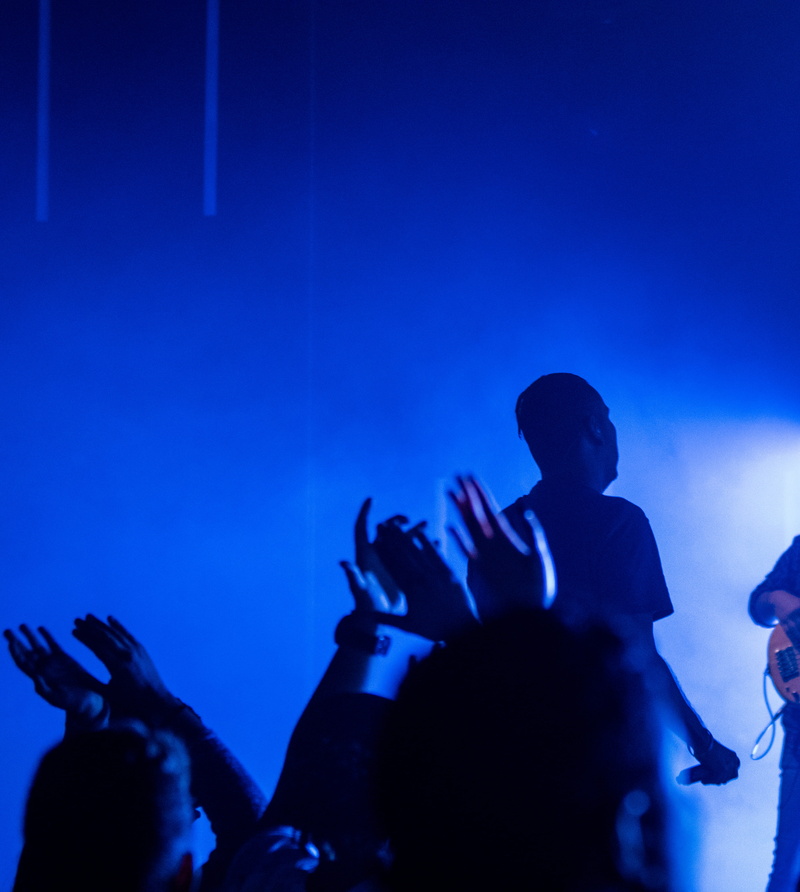 musician, popular music concert, concert, love, excitement, nightclub, human limb, night, blue, rock music, silhouette, group of people, arts culture and entertainment