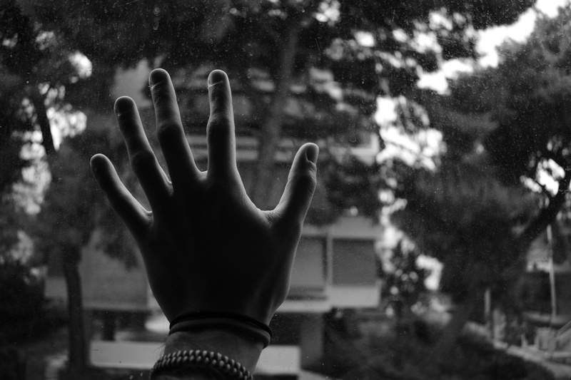 human hand, day, nature, window, sad, black and white, tree, glass - material, greece, unrecognizable person, transparent, hand, focus on foreground, body part