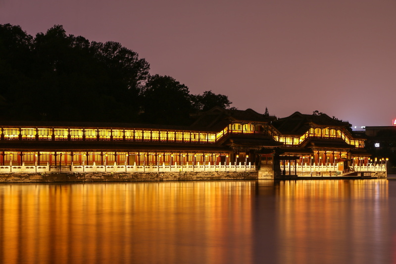 chinese lantern festival, nature, built structure, sky, place of worship, festival, no people, sunset, tree, 4K, dusk, water, light, illuminated, city