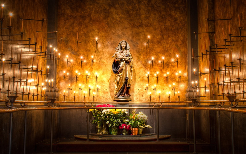 religion, mary, christian, room, candles, sopra, color, santa, cathilic, fire, maria, minerva, flowers, cathedral, architecture, babies, 1080P, jesus