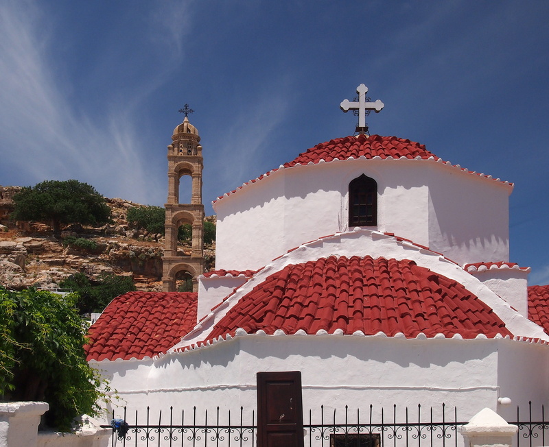 religion, lindos, no people, tower, travel destinations, nature, spirituality, built structure, place of worship, day, old church, roof, sky, belief, rhodes