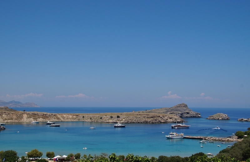 day, sky, lindos, no people, beauty in nature, ship, tranquil scene, rodos, horizon over water, greece, mode of transportation, copy space, 2K, outdoors