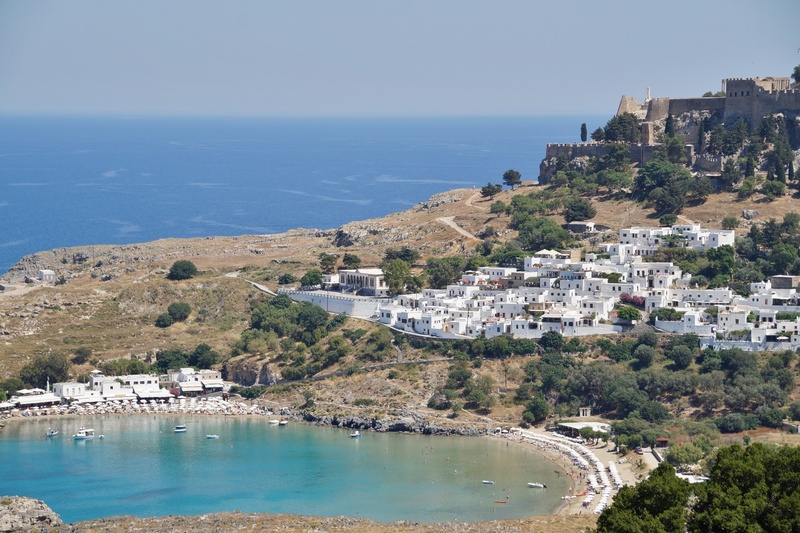 outdoors, land, residential district, nature, townscape, rhodes, water, beach, scenics - nature, building, greek city, 2K, travel destinations, architecture