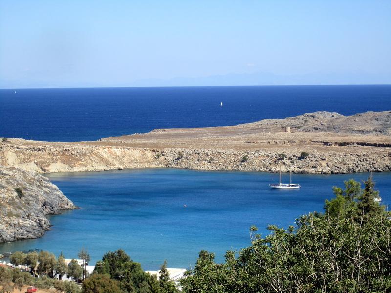 tree, sea, tranquil scene, tranquility, plant, water, beach, bay, land, Rodos, nature, sky, rodos, horizon, outdoors, no people, scenics - nature, Greece