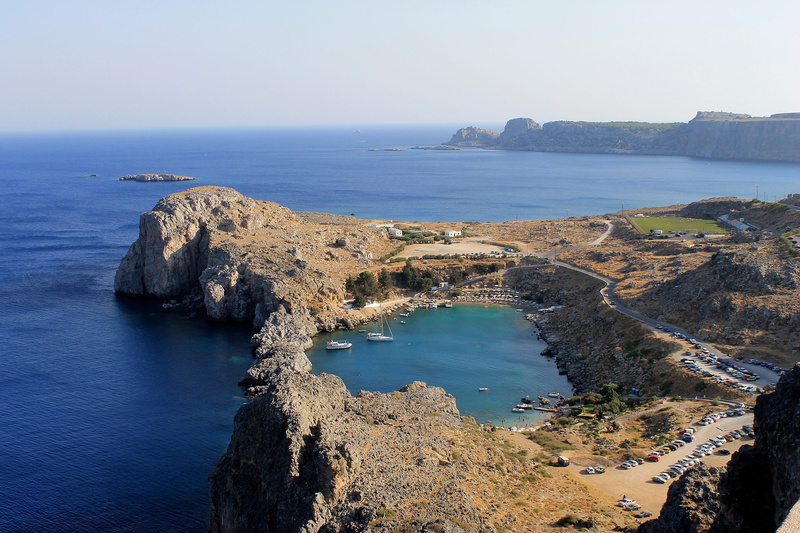 no people, land, horizon over water, 2K, lindos, environment, solid, overview, horizon, nature, greece, beauty in nature, rhodes, bay, outdoors, rock - object