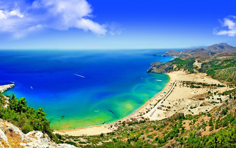 outdoors, aerial view, coastline, nature, land, beach, beauty in nature, horizon over water, scenics - nature, sky, abstract, Rhodes, sea, day, bay, tranquility