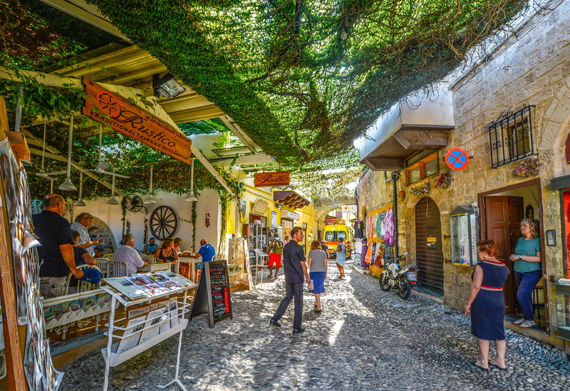 women, nature, stores, restaurant, real people, people, men, street, rhodes, photo, group of people, tree, lifestyles, mediterranean, 4K, plant, adult