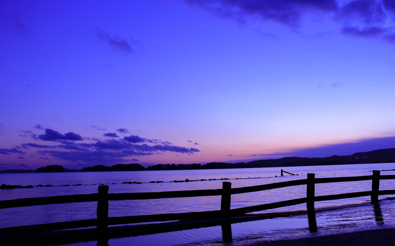 Fence, 1080P, Sunset, Blue, Sky, Sea, Japan, Lilac, Evening