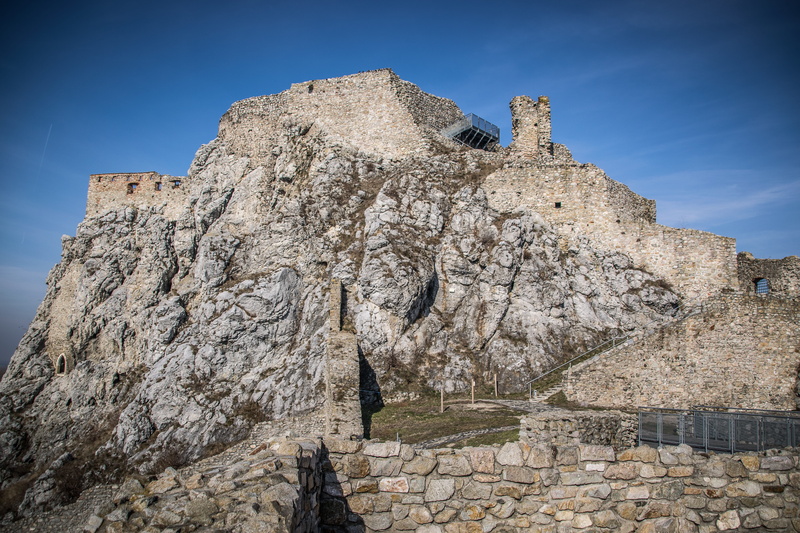 sky, blue, ancient, castle, mountain, ruins, rock, travel, stone wall, stone, devin, historical, medieval, built structure, mountain peak, rock formation