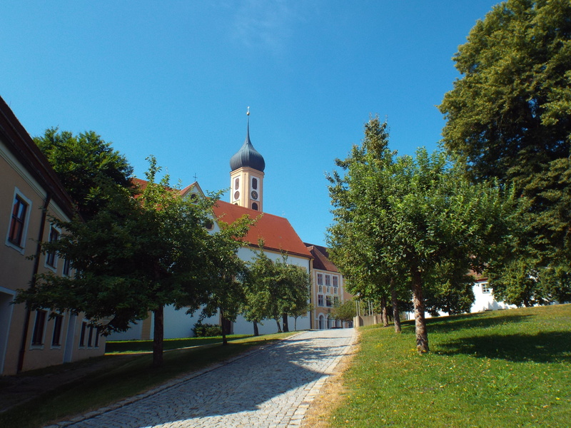 clear sky, no people, church, place of worship, cistercian nunnery, outdoors, oberschönenfeld, monastery, sky, sunlight, 4K, tree, building, building exterior