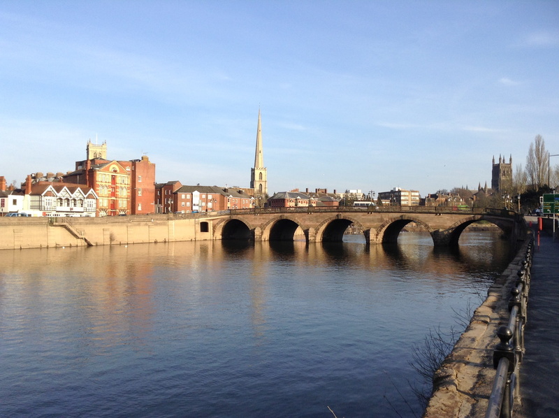 bridge, waterfront, europe, bridge - man made structure, worcester, river, arch, architecture, arch bridge, uk, spire, sky, british, water, england, nature