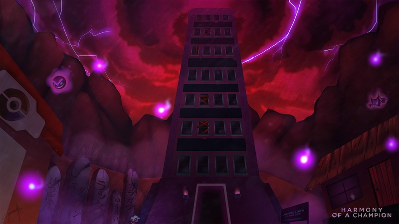 1080P, Haunter, Lightning, pokemon, Lavender town, town, Cubone, tower, Ghastly