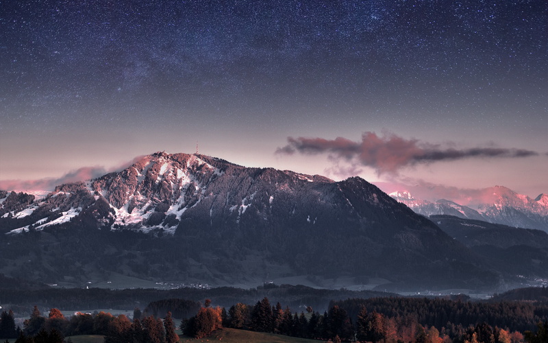 mountain, snowcapped mountain, 2K, covered, tranquil scene, tranquility, sky, outdoors, forest, mountains, nature, space, landscape, space and astronomy