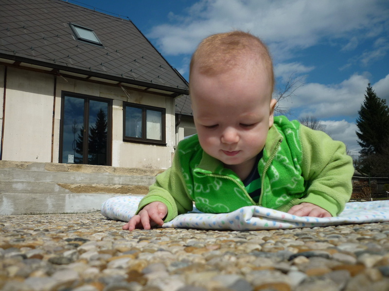 clouds, jacket, boys, outdoors, front view, built structure, babyhood, males, light, day, scout, child, toys, childhood, nature, men, examines, children